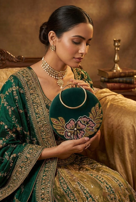 Embroidery Round Party Clutch