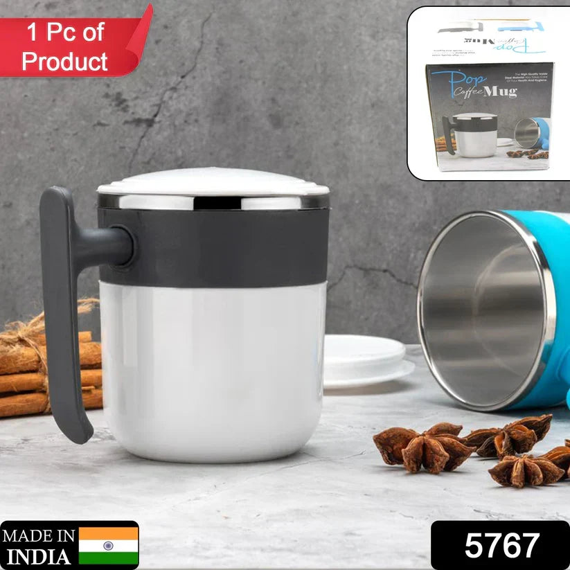 Stainless Steel Insulated Coffee/Tea Mug with Lid – Double Wall Hot Beverage Travel Cup, Milk Mug for Office & Home Use (1 Pc)