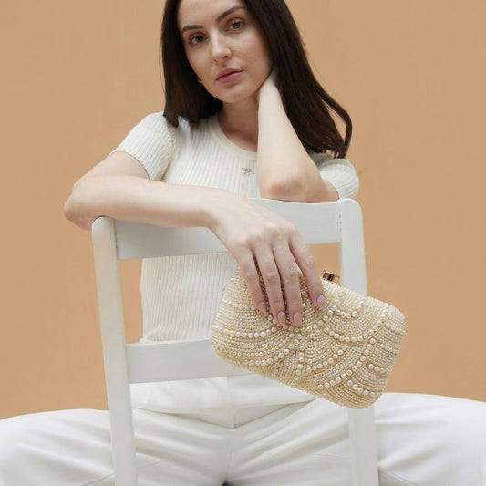 White Pearl Beaded Evening Clutch