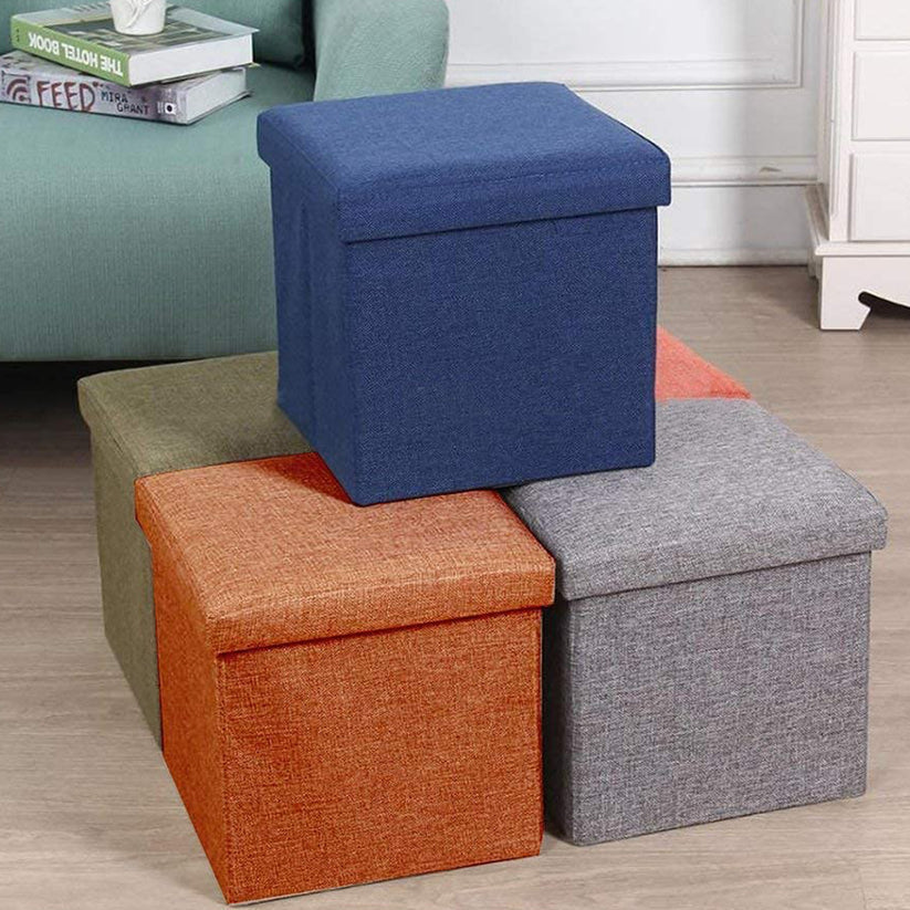 Living Room Cube Shape Sitting Stool with Storage Box.