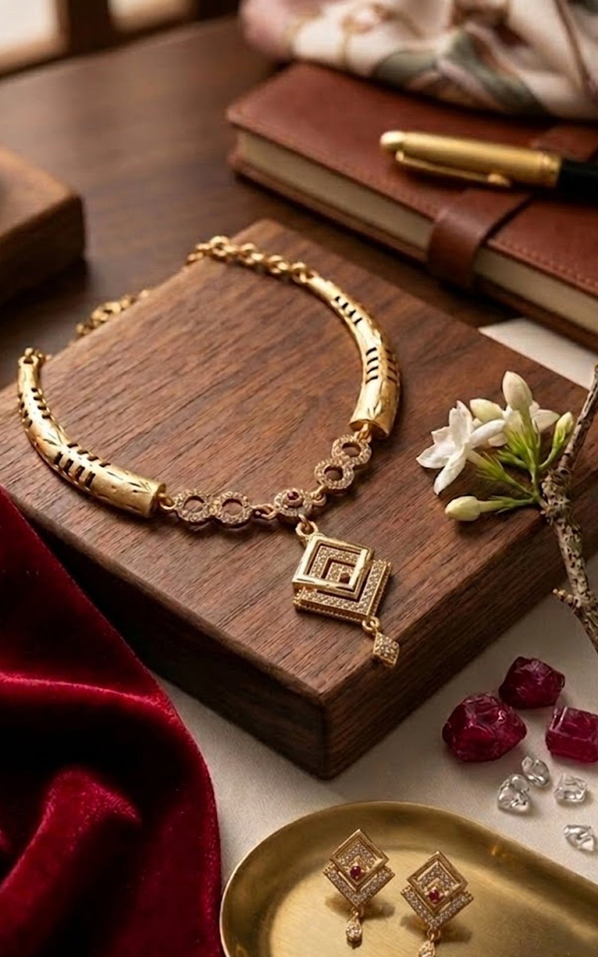 Royal Geometric Gold Necklace Set