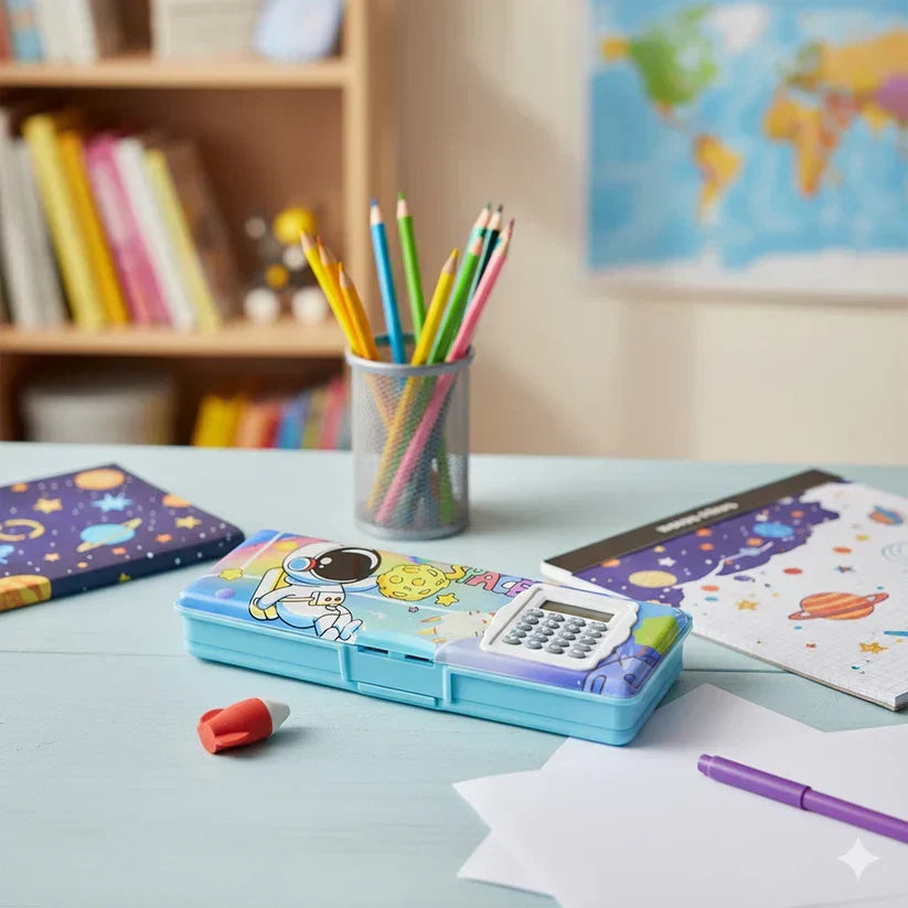 Magnetic Geometry Box - Double-Sided Pencil Case with Calculator for Students