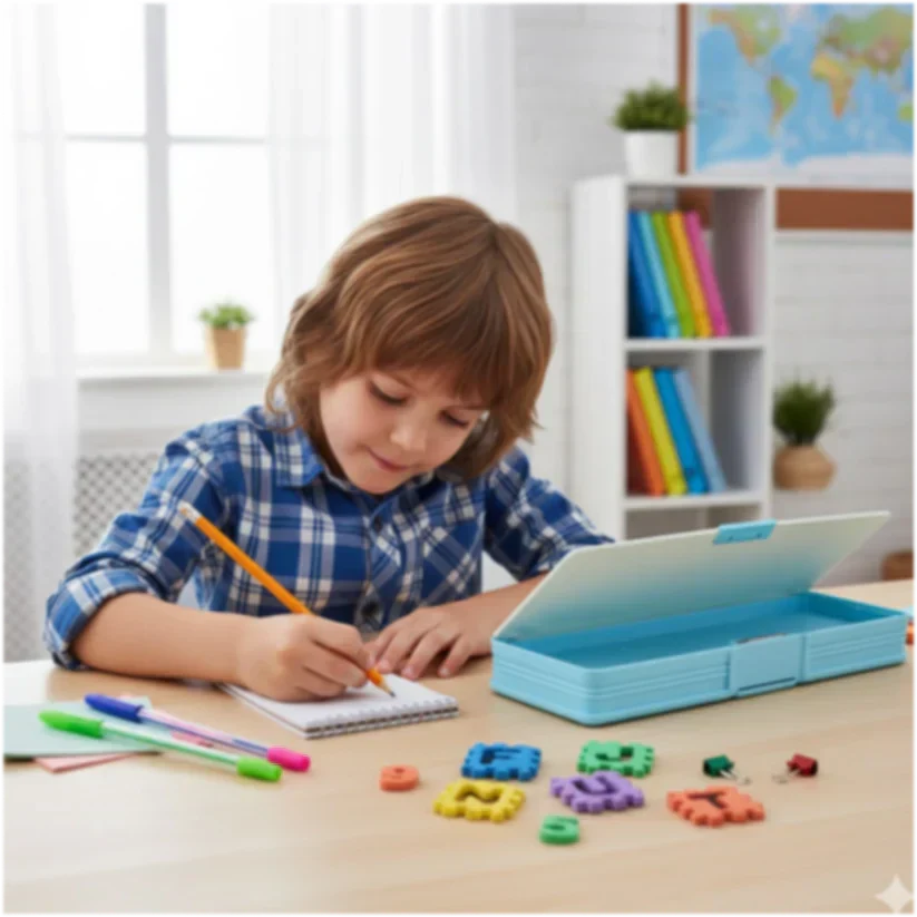 Magnetic Geometry Box - Double-Sided Pencil Case with Calculator for Students