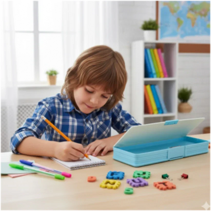 Magnetic Geometry Box - Double-Sided Pencil Case with Calculator for Students