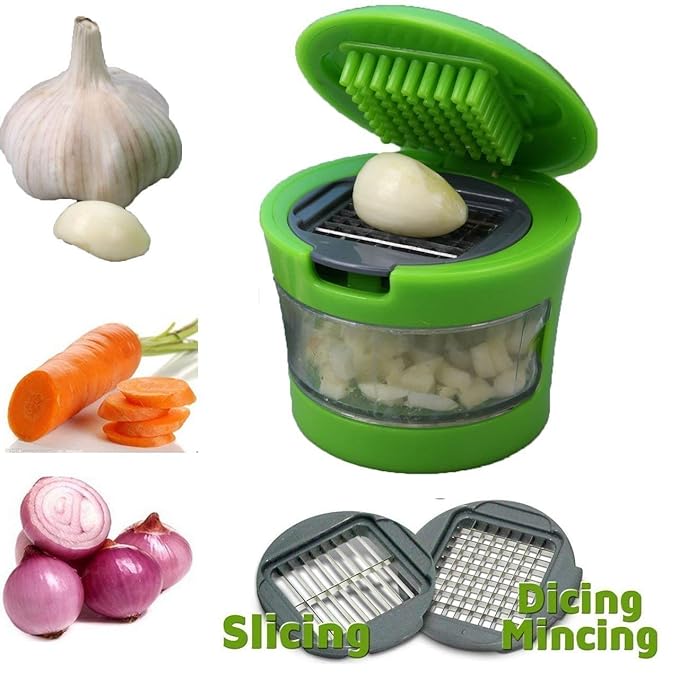 Garlic Cutter/Chopper/Crusher for Kitchen (Green, 1 Pc)